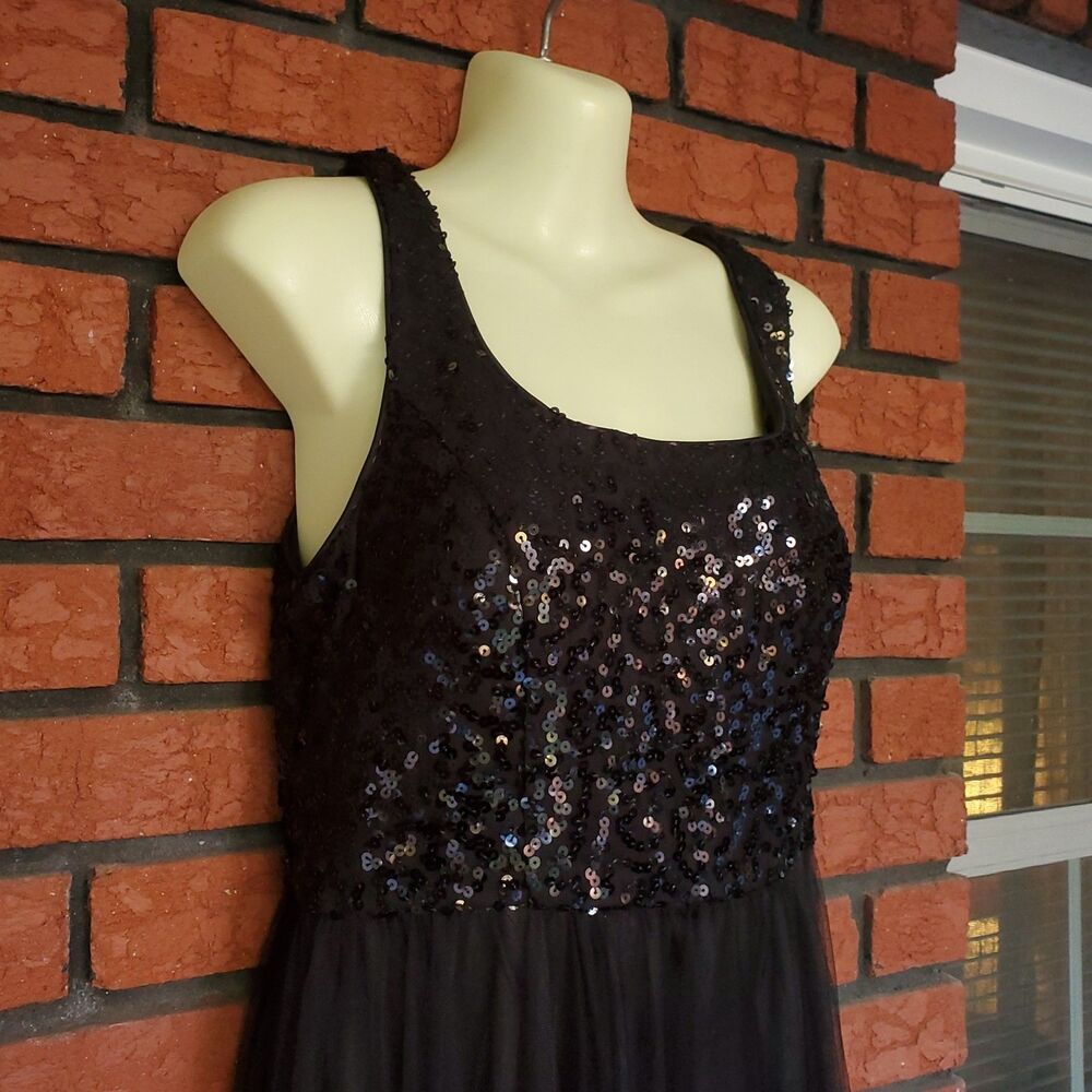 Ever Pretty Maxi Dress XL 10 Black Tulle Sequin Evening Gown Witchy Whimsigoth - Picture 2 of 14